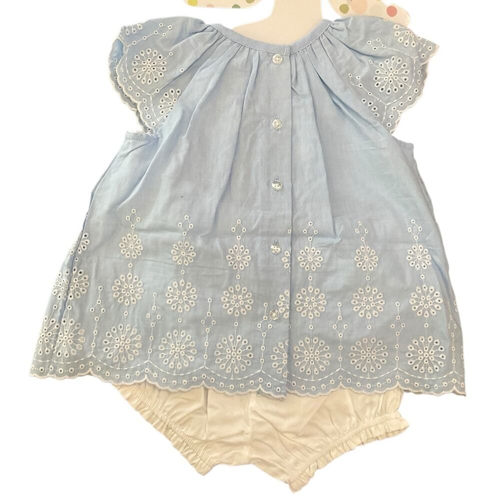Little Me Girl’s Blue and White Eyelet Dress Outfit Set Size 24 Month’s NWT - Picture 4 of 11